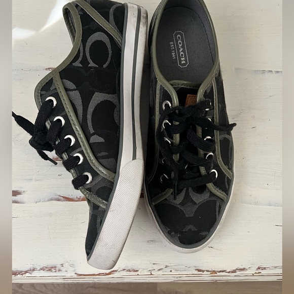 Coach Shoes - COACH Black, Grey and Green Tennis Sneakers with monogram logo